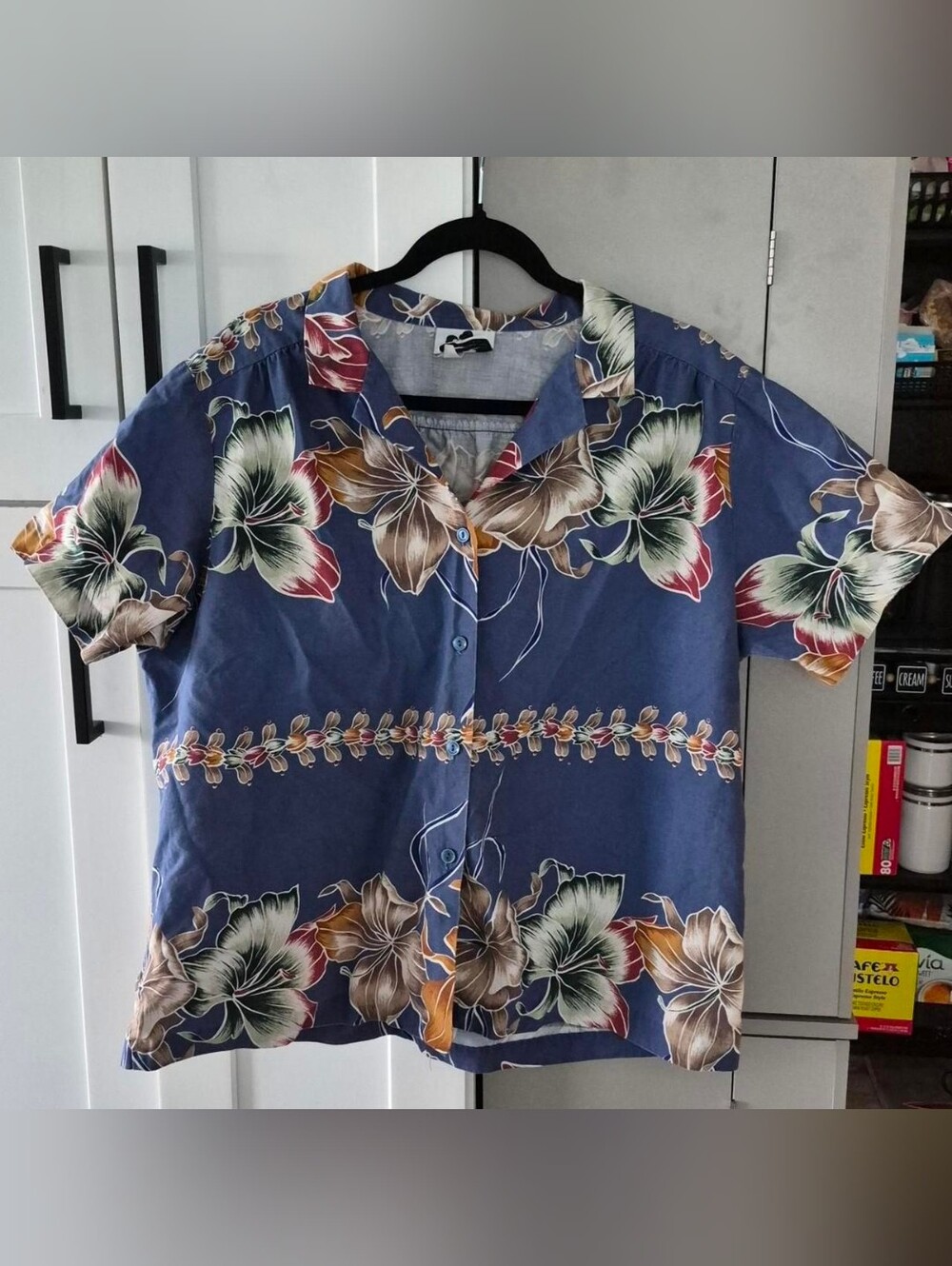 Blue Floral Short-Sleeve Button-Up Shirt